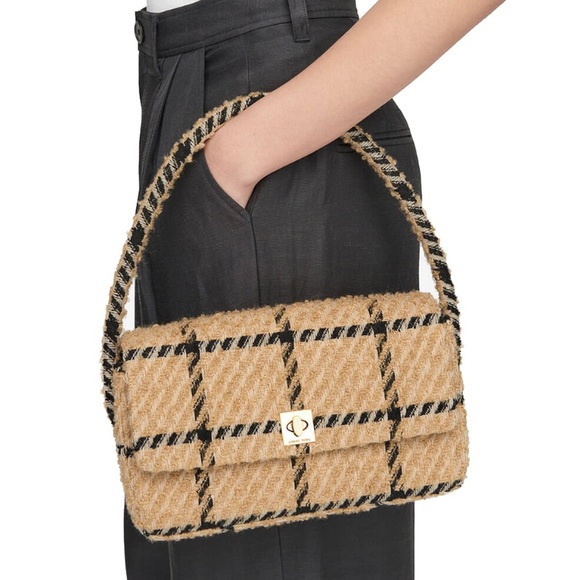 Anine Bing Nico Camel Check Pattern Twill Fabric Shoulder Bag - Picture 3 of 11